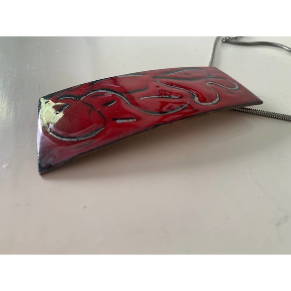 Red Enamel Copper Pendant Necklace - Picture 9 of 10